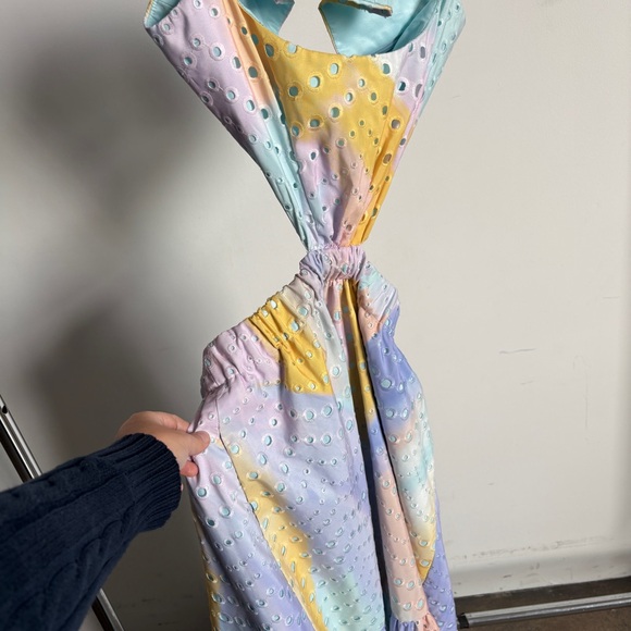 $595 NWT ML Monique Lhuillier Poplin Eyelet Cut Out Midi Dress Sz 4 - Picture 8 of 13